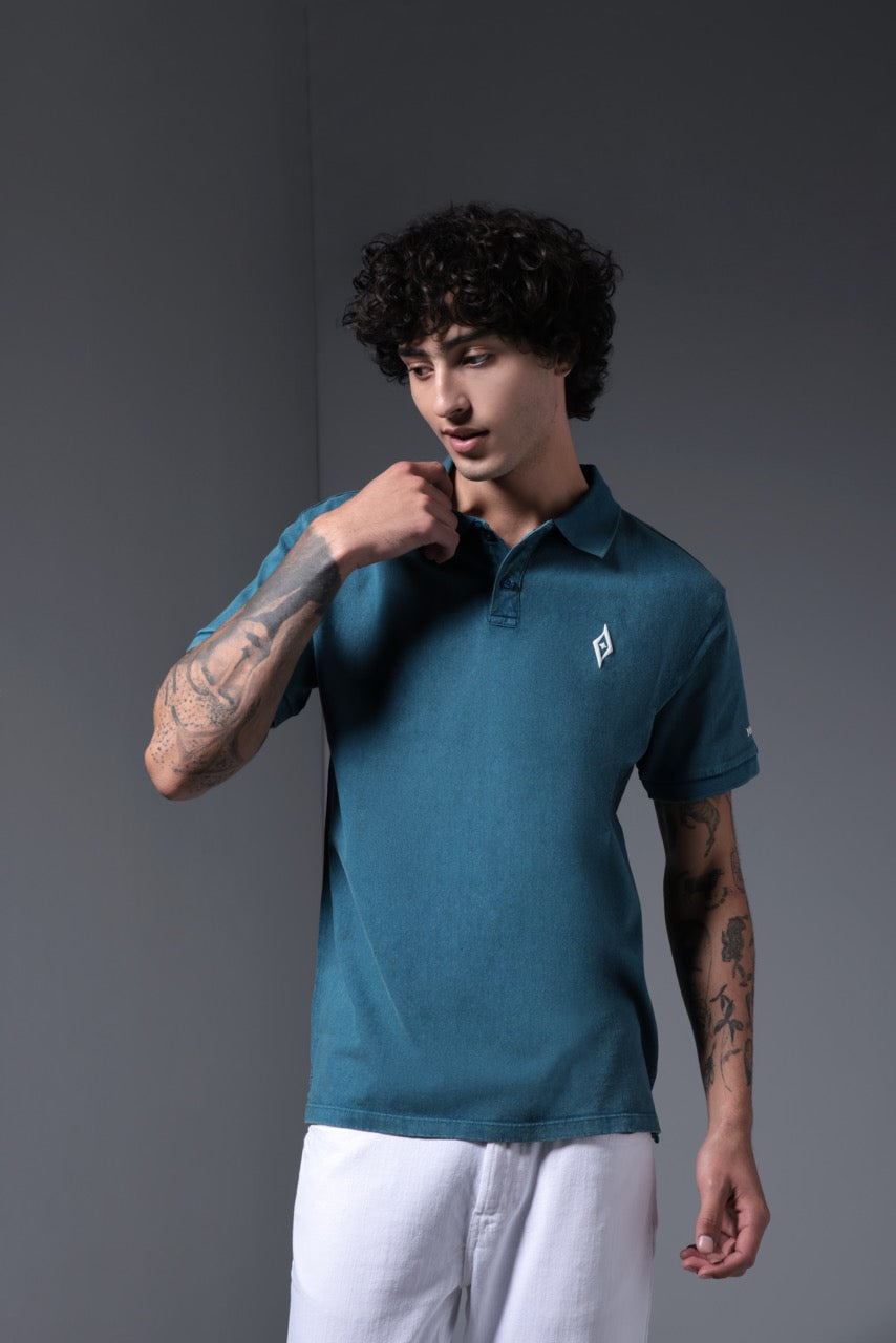 Men's Retro Wash Polo - Faded Teal